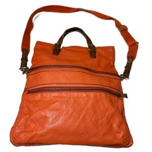 Fossil Tangerine Leather Messenger Crossbody Bag Pre Owned